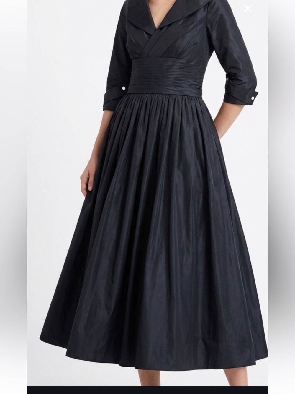 JJ’s House Black Satin V-Neck Pleated Waist Formal Evening Dress